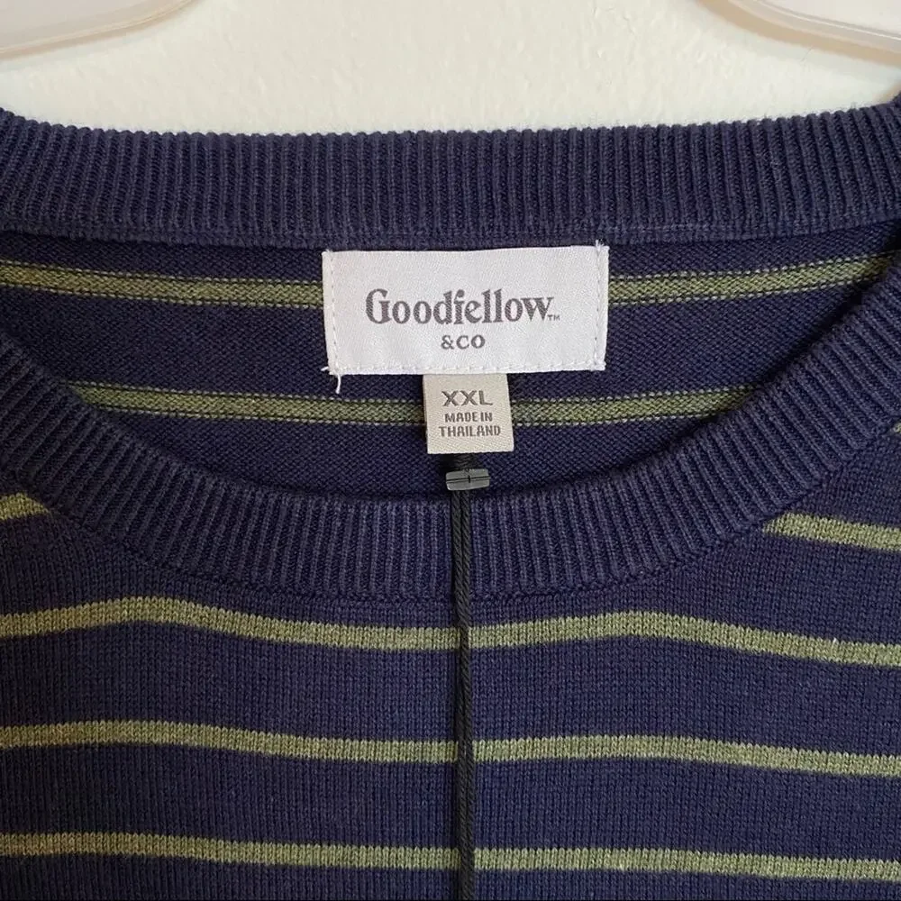 Goodfellow 100% Cotton Navy Sweater green stripe XXL NWT